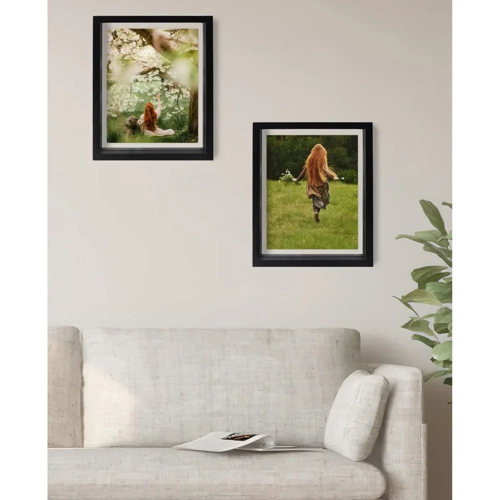 WIFTREY Black 8x10 Floating Picture Frame 2 Pack Double Glass Distressed Wood